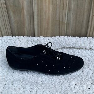 Stuart Weitzman  Rhinestone Black Suede Lace-Up Shoes